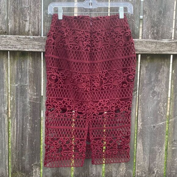 Express Crochet Lace Wine Red Pencil Skirt NWT | 0 - Picture 5 of 5